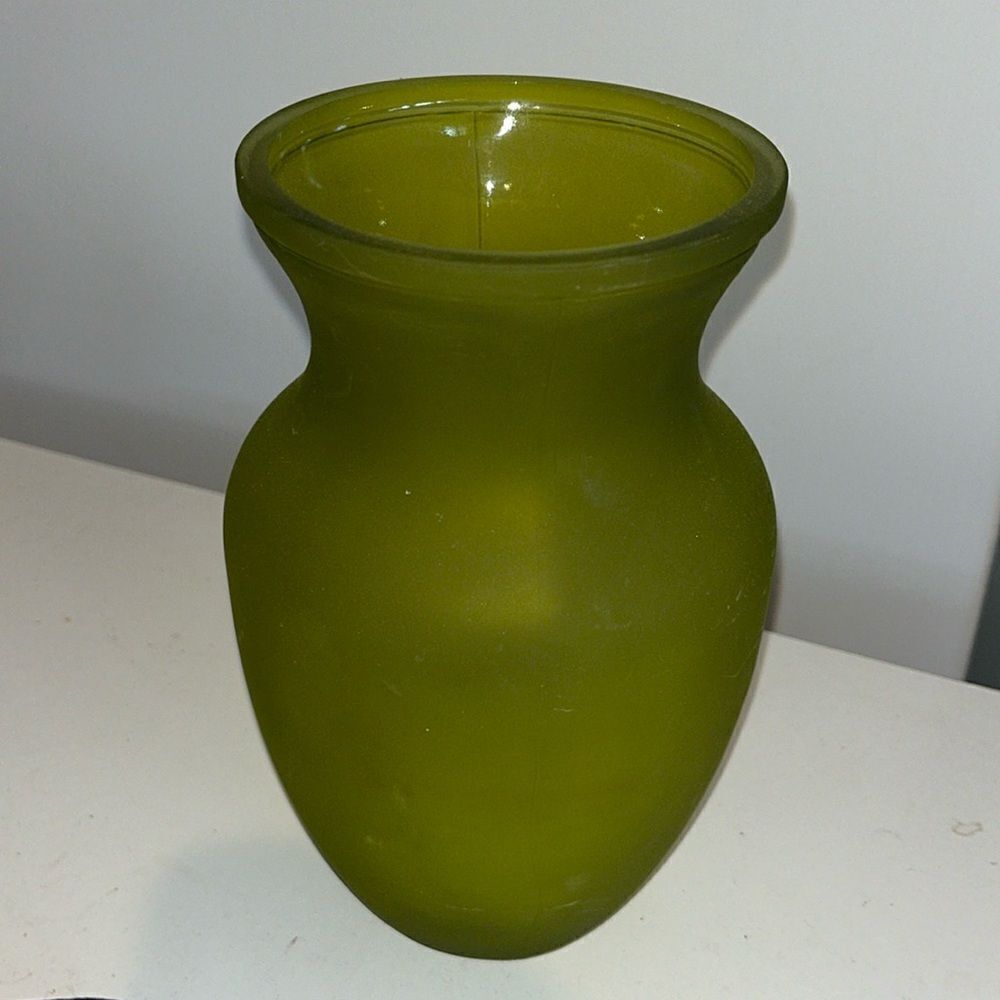 8” tall Olive green glass Designer Vase
